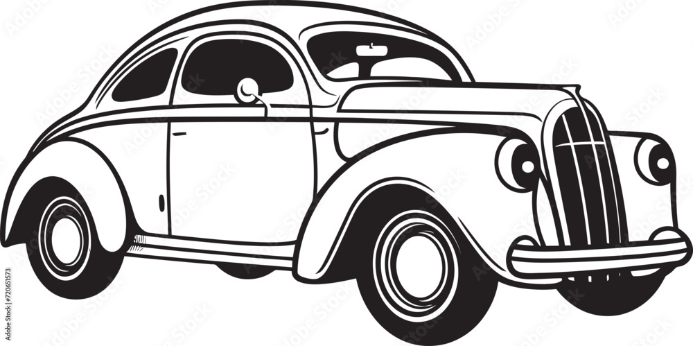 Retro Roadtrip Vector Logo Design Element Ink and Ignition Doodle Line Art Vintage Car
