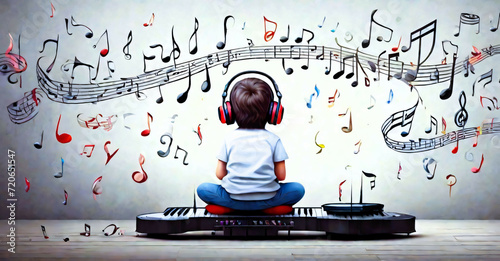 Child in music background