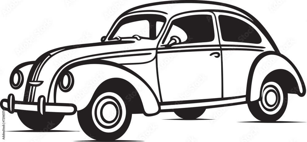 Dapper Drives Emblematic Retro Car Design Old School Opulence Doodle Line Art Car Icon