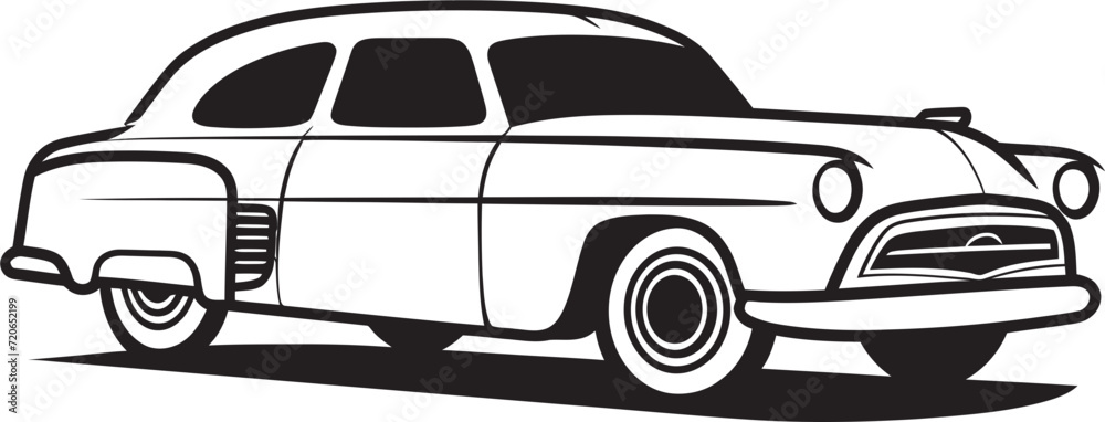 Ink and Chrome Vector Logo of Doodle Line Art Car Historical Highway Vintage Car Doodle Emblem Design