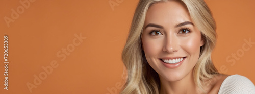 Beautiful good woman nice fashion half body eye contact and space for design