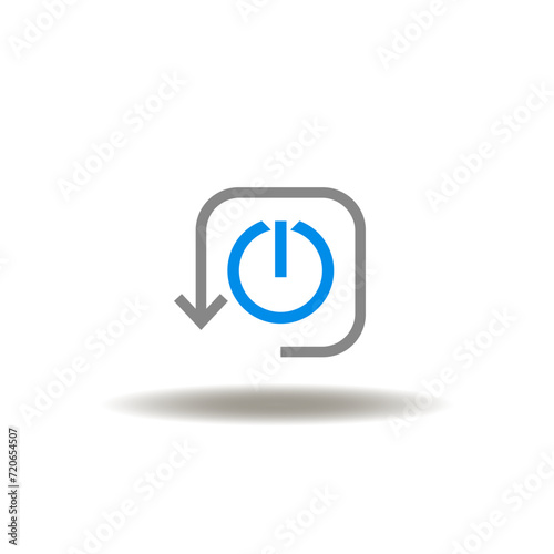 Vector illustration of power button with round back arrow. Icon of recovery plan. Symbol of start backup.