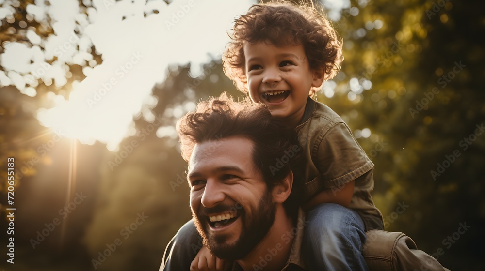 © idaline! - a father carries his child on his shoulders © idaline! - a father carries his child on his shoulders