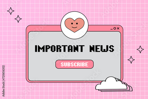 Important news - mailing popup window. Retro computer aesthetic. Computer screen 90s, 2000s vector illustration.