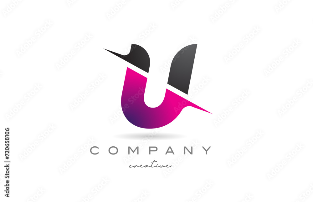 cut U letter logo icon design creative vector illustration. Pink and black template for a company or business cut U letter logo icon design creative vector illustration. Pink and black template for a company or business