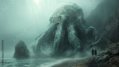 Lovecraftian horror Cthulhu ocean side