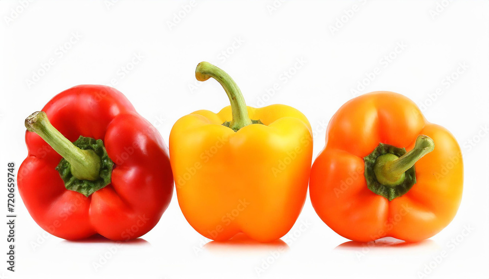 Yellow orange and red sweet bell pepper isolated on white background Yellow orange and red sweet bell pepper isolated on white background