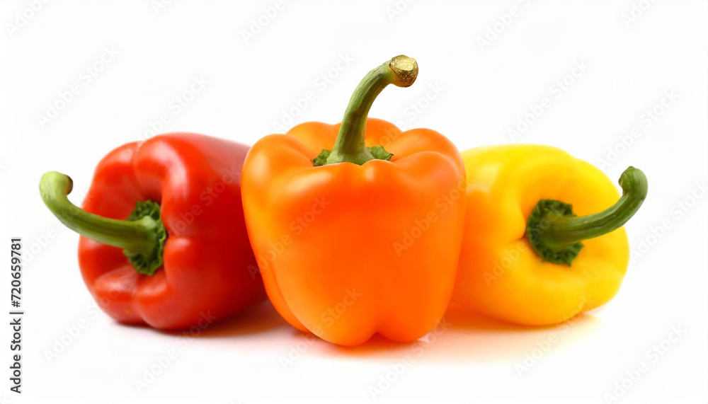 Yellow orange and red sweet bell pepper isolated on white background Yellow orange and red sweet bell pepper isolated on white background