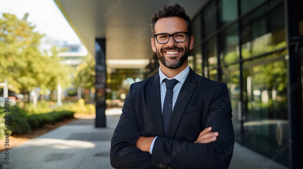 bussinesman with glasses on building blur background