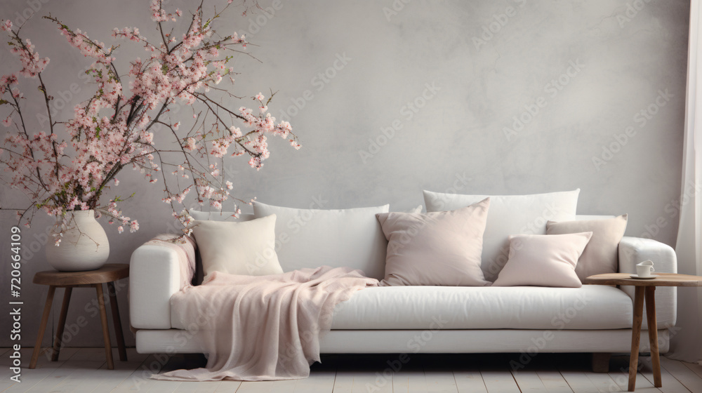 Stylish living room with vase and blooming cherry, sofa, interior, furniture, room, couch, home, wall, design, living, comfortable, leather, house, apartment, 3d, chair, floor, seat, luxury Stylish living room with vase and blooming cherry, sofa, interior, furniture, room, couch, home, wall, design, living, comfortable, leather, house, apartment, 3d, chair, floor, seat, luxury