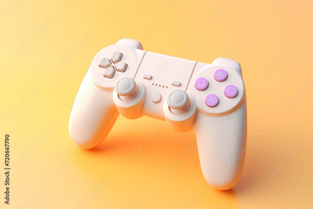 white Video game controller on a pastel peach fuzz background.