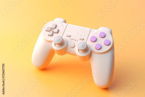 white Video game controller on a pastel peach fuzz background.