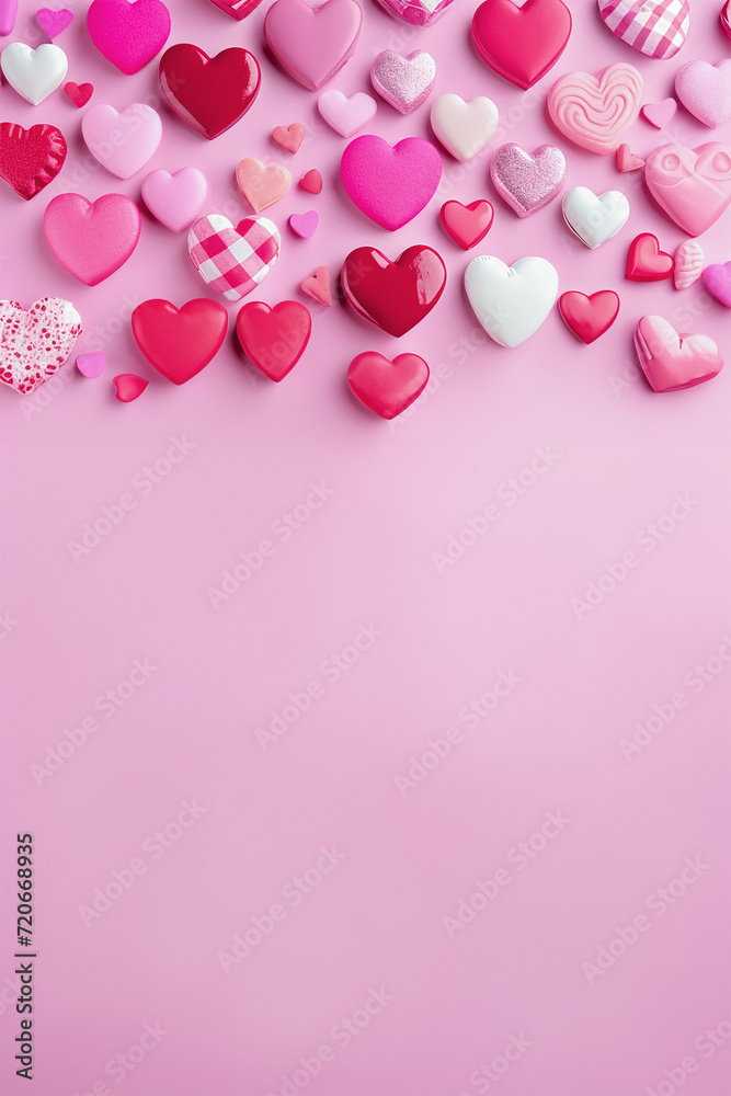 candy hearts on a pink background