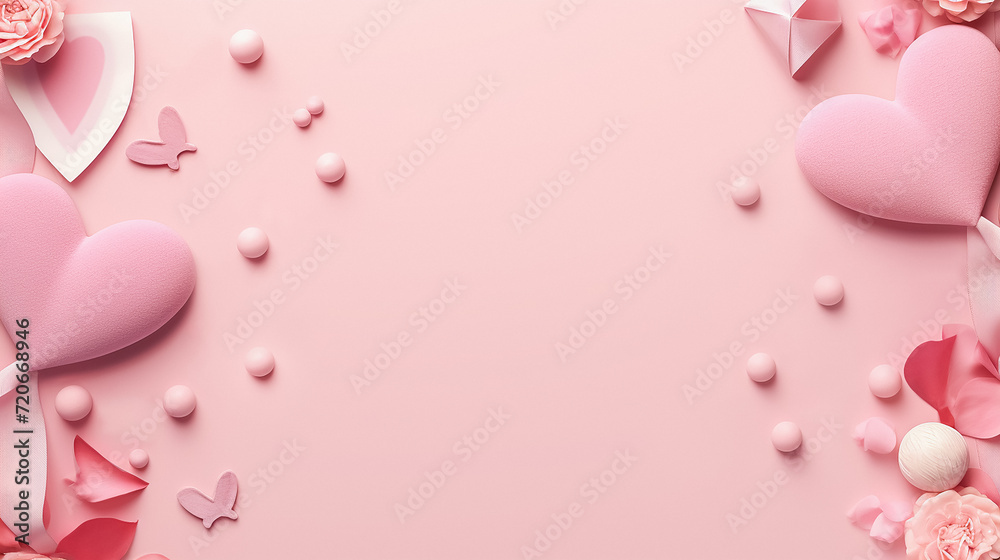pink heart with pink  love background. love abstract banner