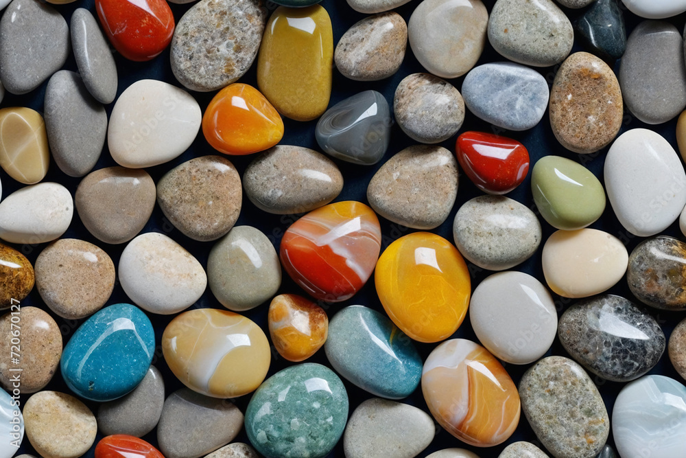 Background of multicolored sea polished stones, rolled pebbles on the seashore texture gems - Pattern - Seamless tile Background of multicolored sea polished stones, rolled pebbles on the seashore texture gems - Pattern - Seamless tile