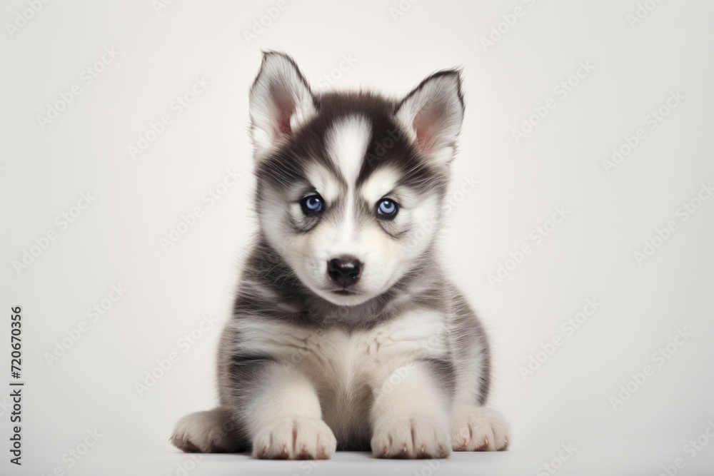 husky puppy with blue eyes on a white background. a dog, a pet.