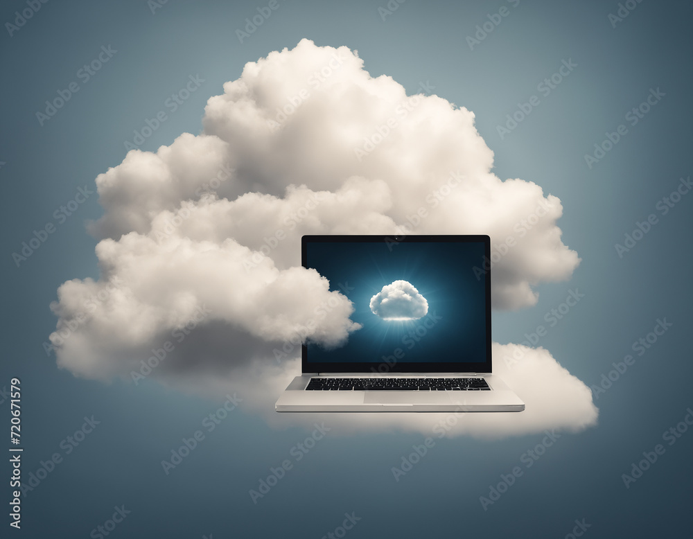 Cloud computing concept with a computer emerging from clouds Cloud computing concept with a computer emerging from clouds