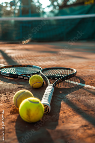 tennis racket with balls and sun on the court © Pale