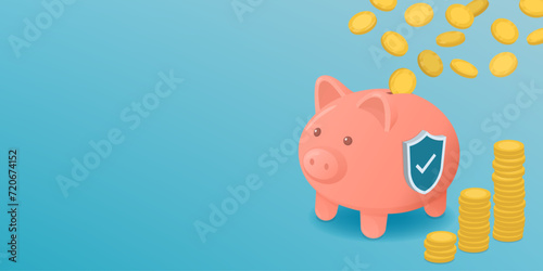 Coins falling into a piggy bank