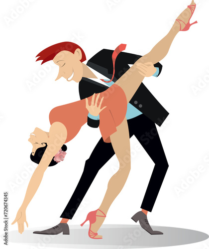 Romantic dancing young couple. 
Dancing young couple. Romantic dancing man and woman. Illustration on white background
