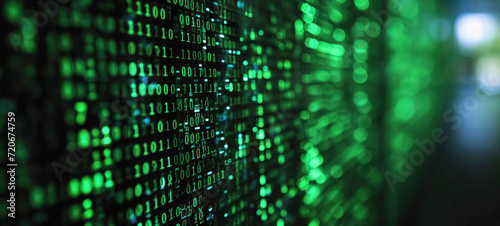 Green Matrix Code Data on Computer Screen
