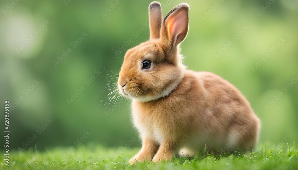 Fototapeta premium Brown rabbit on green grass