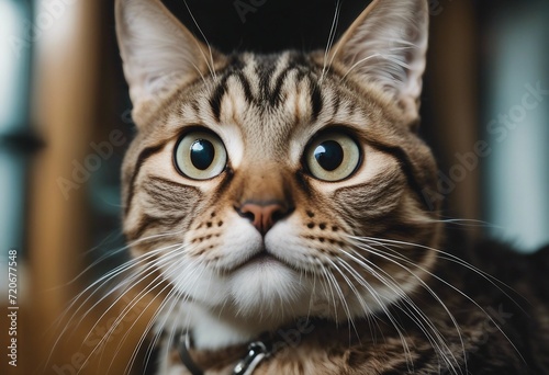 Portrait of a funny surprised cat closeup isolated on transparent background