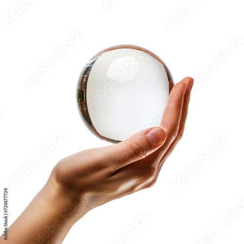 Hand holding a magic crystal ball isolated on white background  detailed  png 