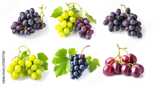 Set with different ripe grapes on white background