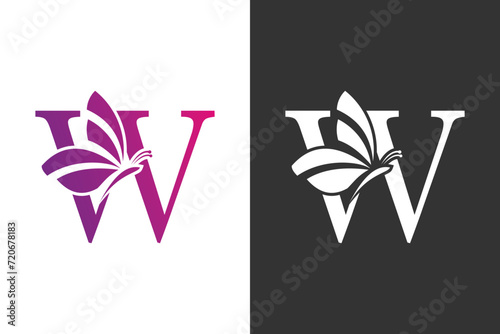 illustration butterfly logo design with letter w concept