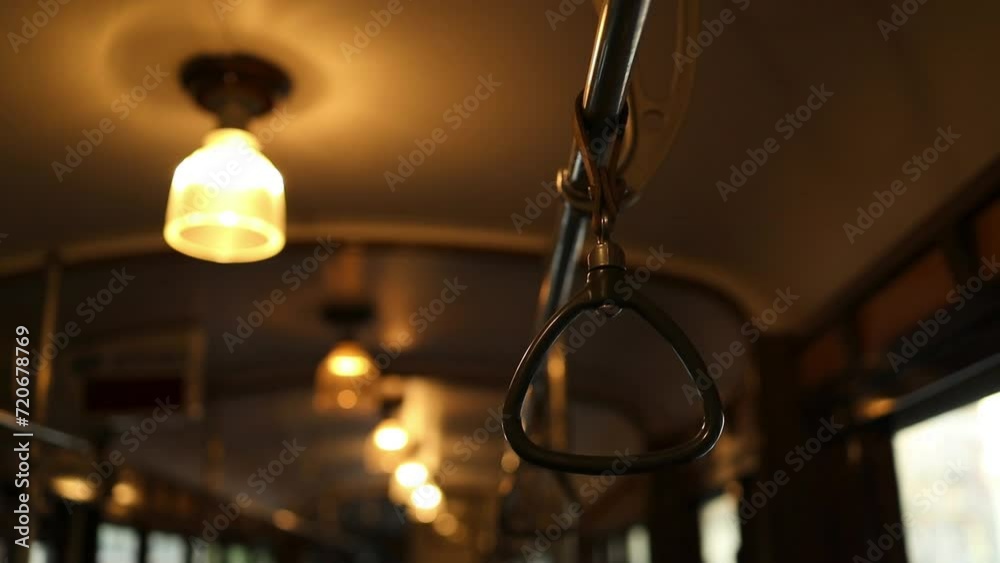 Orange lights in an old tram in Milan City. Vintage lamps. High quality FullHD footage Orange lights in an old tram in Milan City. Vintage lamps. High quality FullHD footage