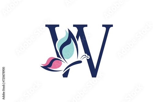letter w logo design with butterfly illustration logo concept