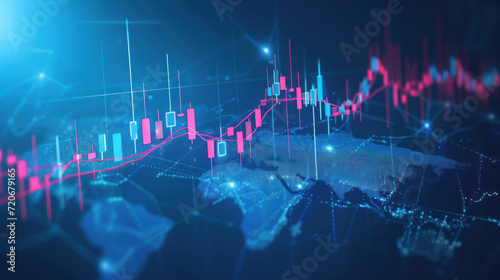 Glowing forex chart interface wallpaper. Concept of investment, trading, shares or analysis, finance. Growth and decline chart.