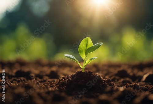 The seedling are growing from the rich soil to the morning sunlight that is shining ecology concept
