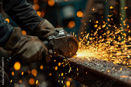 A person using an angle grinder photo