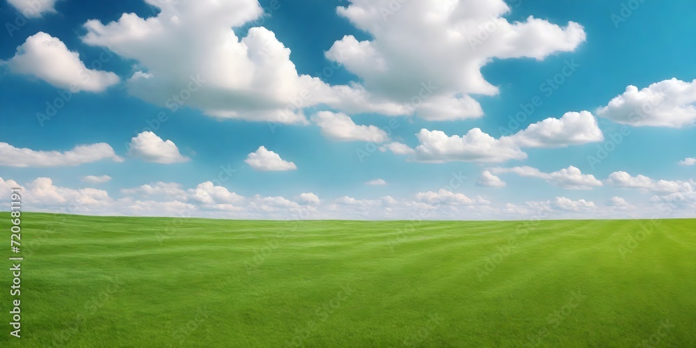 Green lawn with fresh mown grass against a background of blue sky with clouds. Green lawn with fresh mown grass against a background of blue sky with clouds.