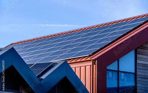 Wallpaper Mural Energy and power, solar panels, roof mounted on a sunny day. Renewable energy saving, harnessing concept. Torontodigital.ca