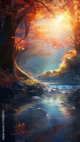 autumn light wallpaper  in the style of colorful fantasy realism  32k uhd  poured  scattered composition  beautiful  nature scenes