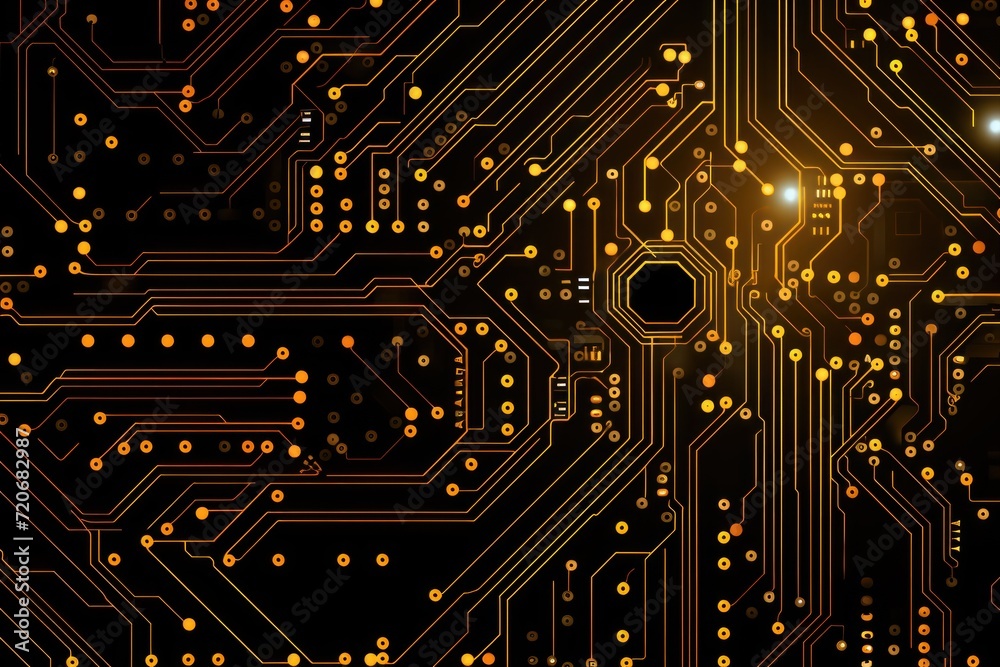 Computer technology vector illustration with citrine circuit board background