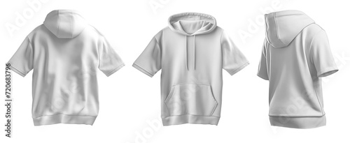 Set of white front back side view tee short sleeve hoodie hoody sweatshirt on transparent background cutout, PNG file. Mockup template for artwork graphic design 