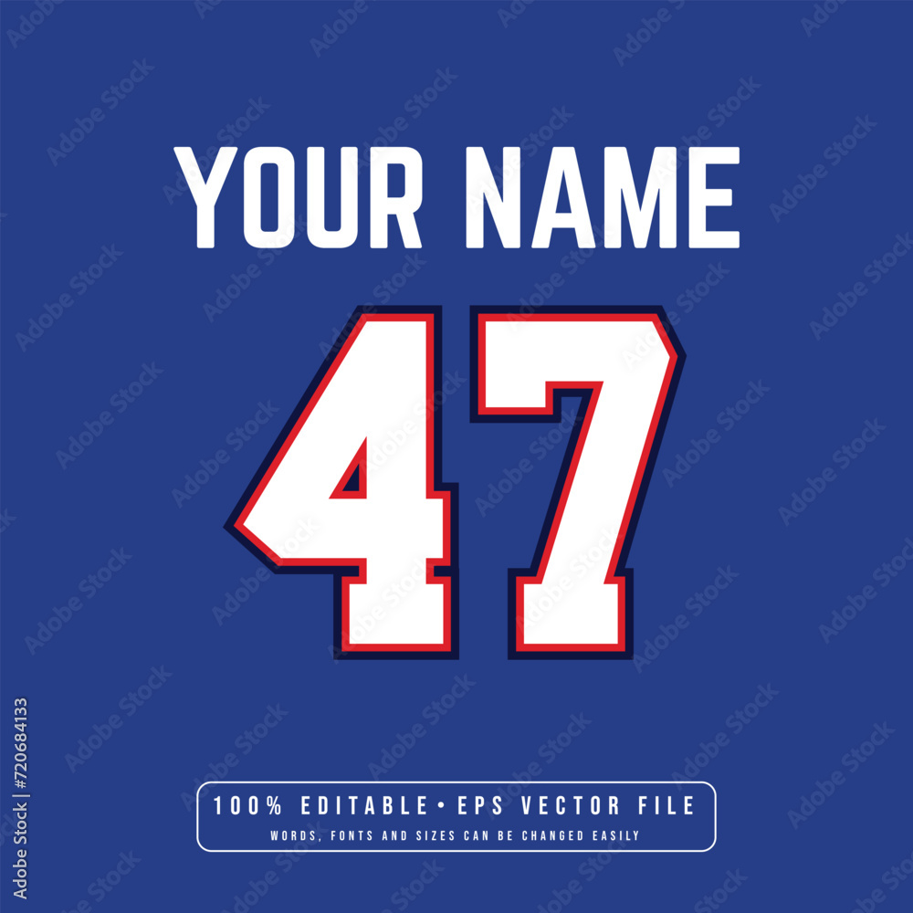 Jersey number, basketball team name, printable text effect, editable vector 47 jersey number 