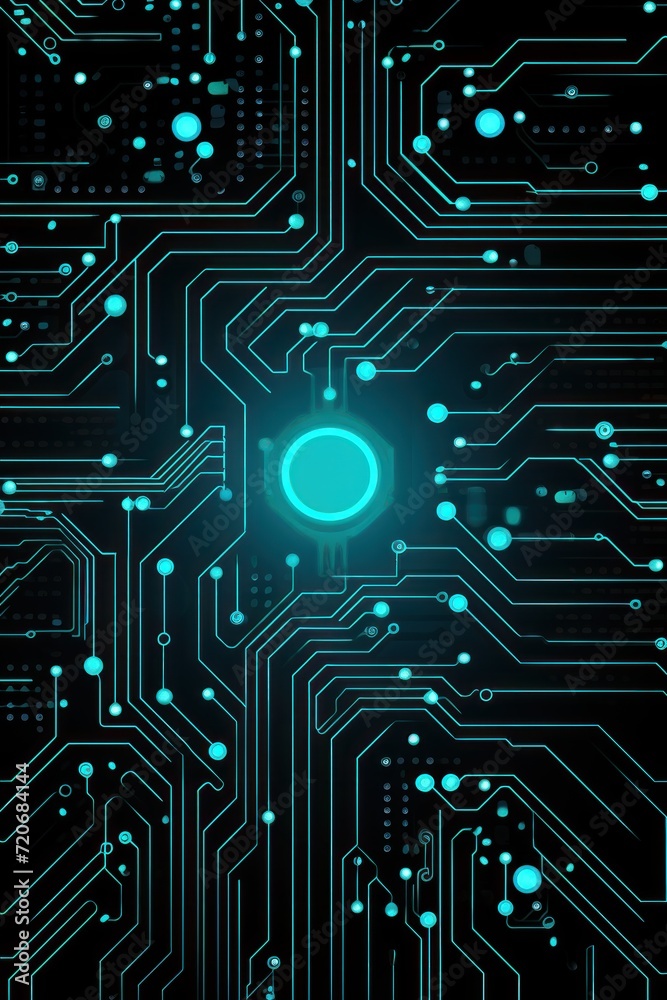 Computer technology vector illustration with cyan circuit board background pattern