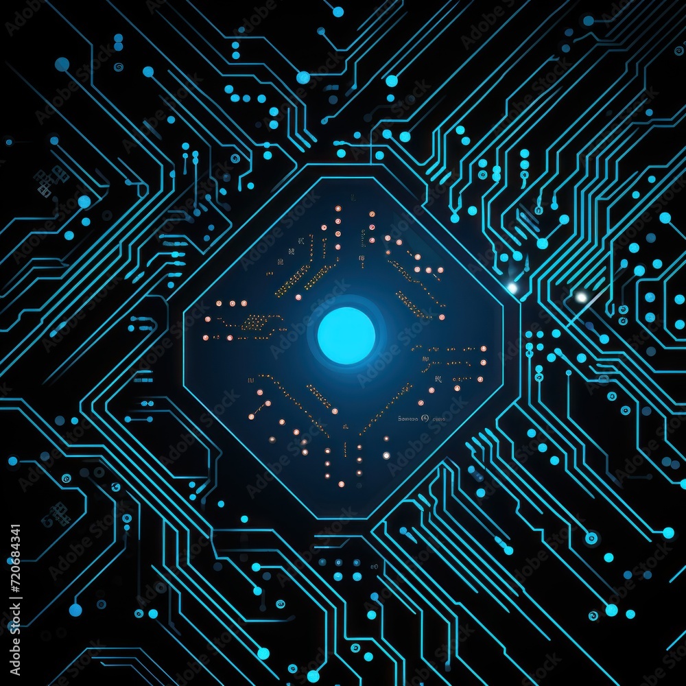 Computer technology vector illustration with cyan circuit board background pattern