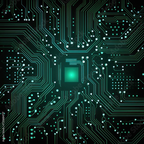 Computer technology vector illustration with emerald circuit board background