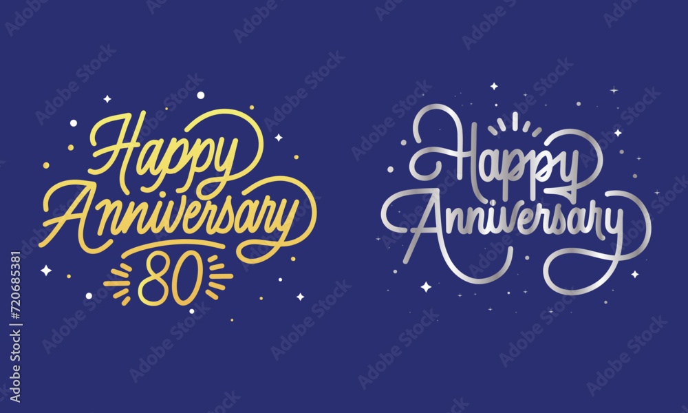 Happy Anniversary - Hand drawn lettering for greeting, invitation card. Celebrate. Happy Anniversary Typography Vector Design for Greeting Cards and Poster with Balloon, Confetti and Gift Box, Design 
