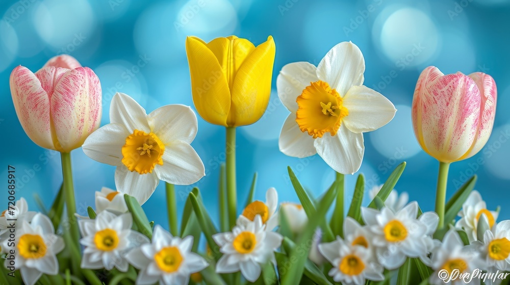 Yellow Spring Blooms Basking in Sunlight. Floral Easter spring wallpaper background Yellow Spring Blooms Basking in Sunlight. Floral Easter spring wallpaper background