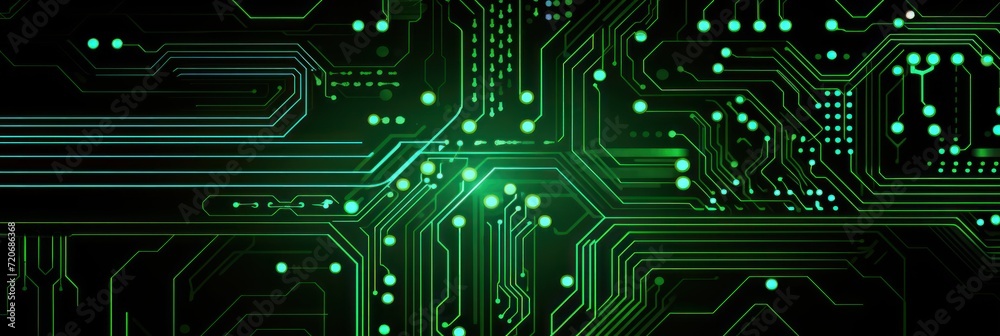 Computer technology vector illustration with green circuit board background pattern