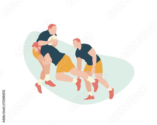 Rugby players tackling on the field