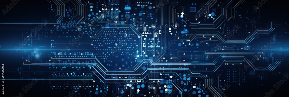 Computer technology vector illustration with indigo circuit board background pattern