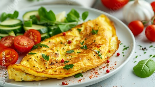 Herb Omelette with Tomato and Cucumber Salad
